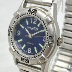 Vtg Nelsonic Womens Watch 26mm Silver Tone Matte Blue Dial Stretch New Battery